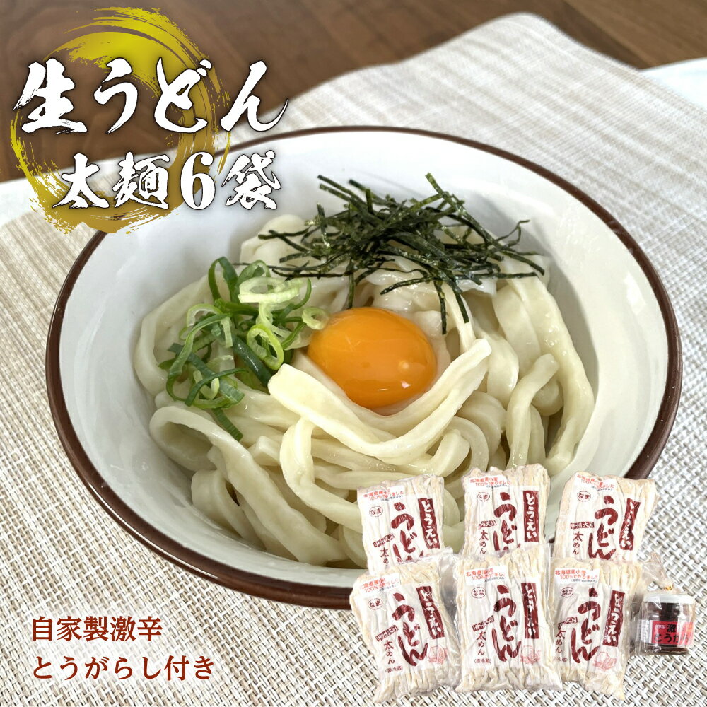 【ふるさと納税】生うどん太麺6袋セット　自家製激辛とうがらし付き