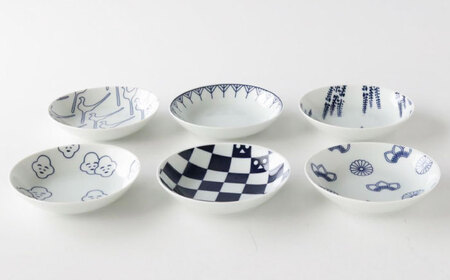 【波佐見焼】京伝小紋 丸 小皿 6枚セット 【奥川陶器】[KB80]