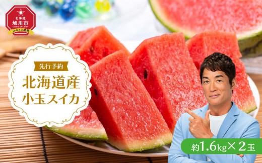 【先行予約】 北海道産小玉スイカ約1.6kg×2玉 (2023年7月中旬から発送予定)