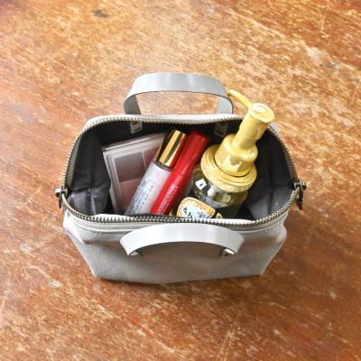 ふるさと納税 長浜市 帆布ミニポーチ チャコールグレー×選べる本革持ち手6色【ルージュ(赤色)】 |  | 03