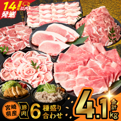 【14営業日以内発送】宮崎県産豚肉6種盛り合わせセット(合計4.1kg) 肉 豚 豚肉 おかず 国産_T030-2045-14E