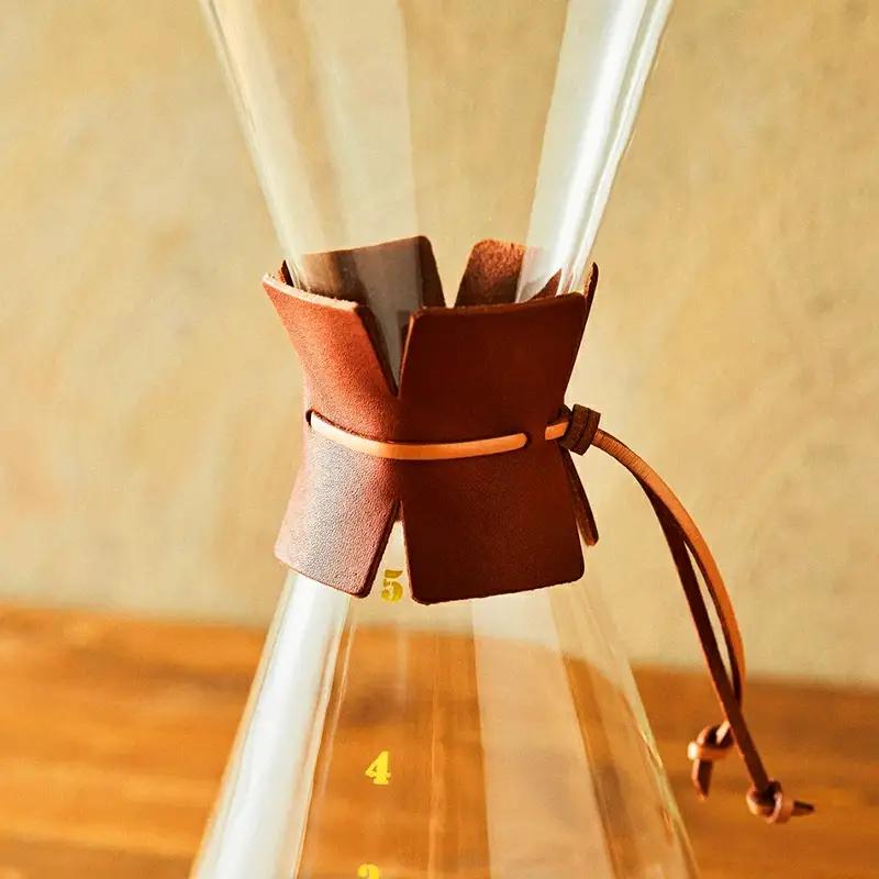 コーヒードリッパー(5人用)ネルフィルター/レザーホルダー/木蓋付 【木箱入り】 -ガラス コーヒー カフェ 手作り ハンドメイド ギフト プレゼント 雑貨 キッチン 日用品 キッチン用品 日本製 お