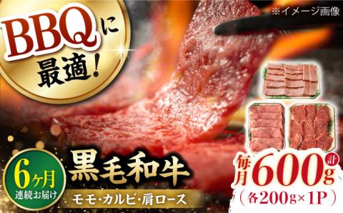 【第6回定期便】和牛 バーベキュー セット 肩ロース カルビ モモ 計600g (200g×3) 【夢ファームシュシュ】 [WF42] 肉 牛肉 ロース 焼肉 定期便