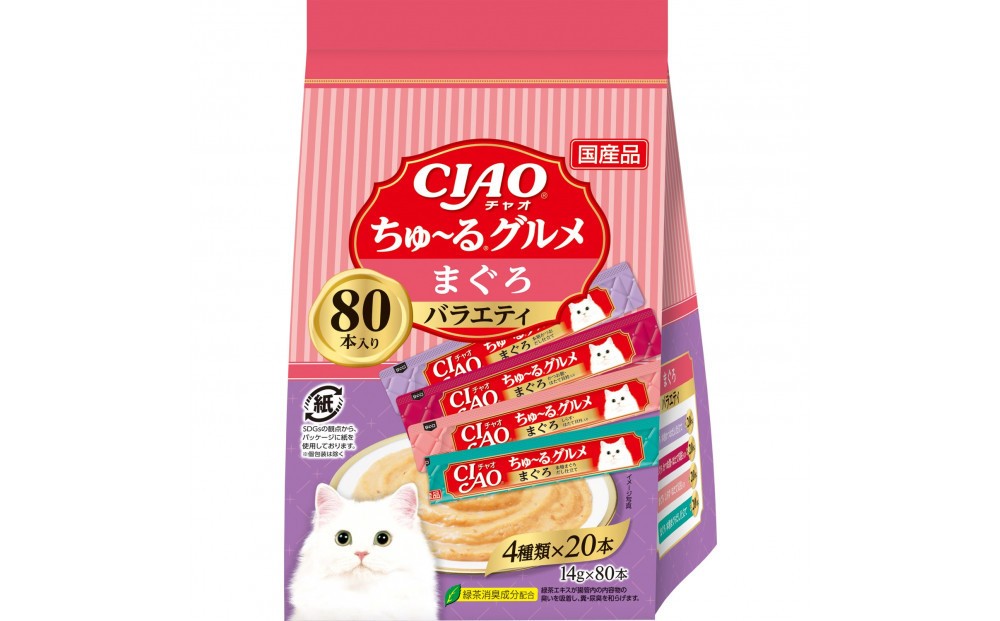 
                  いなば　CIAO猫ちゅ～る　まぐろグルメバラエティ480本（14ｇｘ80本ｘ6袋入）（ケース）
                