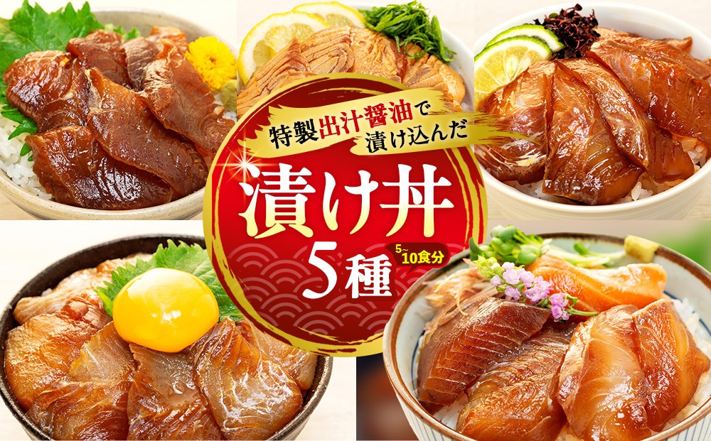 
            特製 出汁 醤油 漬け込んだ 漬け丼 5種セット 5~10食分 (各90g) 魚 お魚 鮮魚 夕食 晩ごはん お手軽 簡単 お米に合う コメに合う 美味しい漬け丼 海鮮
          