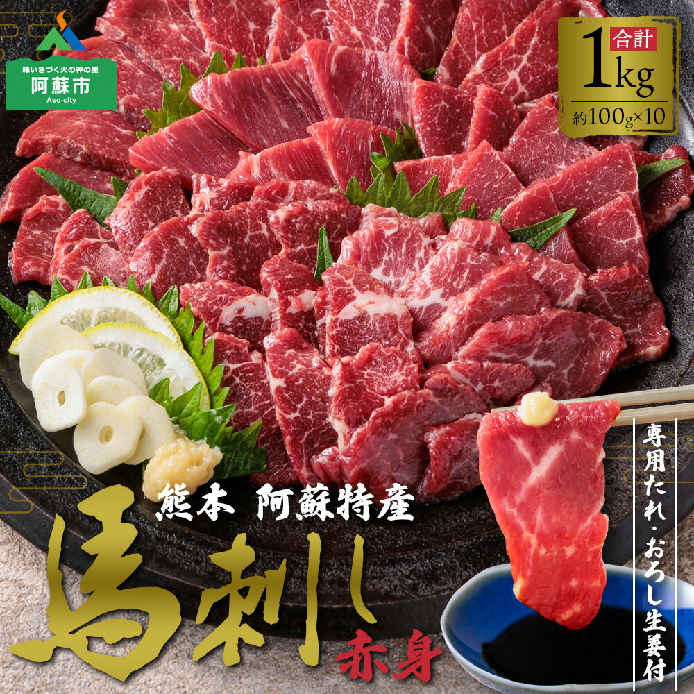 【ふるさと納税】レビューキャンペーン対象 馬刺し ふるさと納税 赤身 1kg 赤身馬刺し 熊本 馬肉 特産品 新鮮 上質 赤身 1kg (100g×10パック) ショッピングふじた 専用タレと生姜付き 小分け 詰め合わせ 赤身 熊本県 阿蘇市
