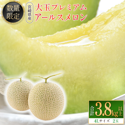 ＜数量限定＞大玉プレミアムアールスメロン 4L2玉 秀品 計3.8kg以上 先行予約 国産 宮崎県産 ※2025年11月〜12月の期間内に出荷【C331-01】