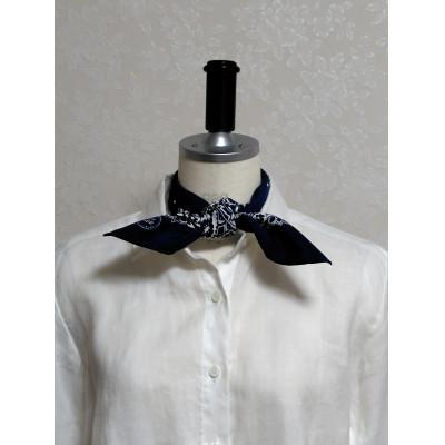 ふるさと納税 長浜市 浜ちりめんシルク100%の洗濯機でも洗えるシルクスカーフ(53×53)Navy-ペイズリー柄 |  | 03