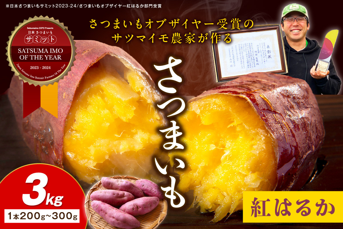さつまいもオブザイヤー紅はるか部門全国1位 京都・ 丹後産　さつまいも 紅はるか　土付き（1本200g〜300g）3kg