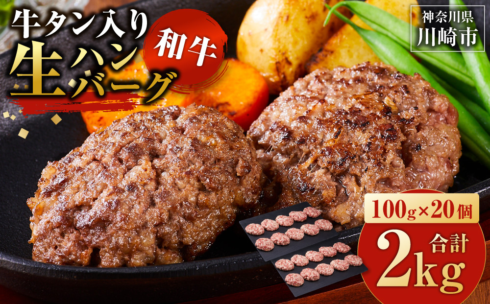 牛タン”入り”和牛生ハンバーグ　100g×20pc　合計2kg【4月発送】 141305_KZ10VC04
