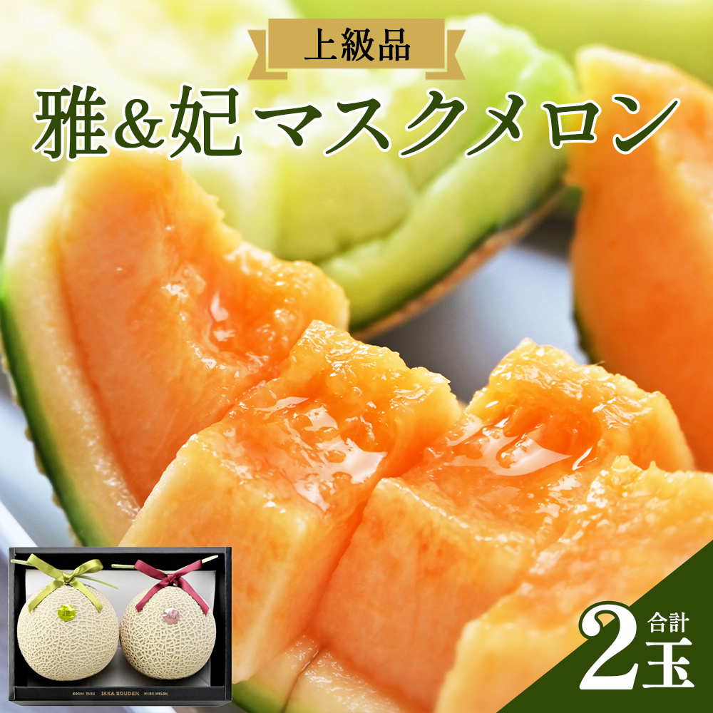 【先行予約受付】メロン 赤肉 青肉 ２玉 高級 上級品 雅&妃 マスクメロン 各１玉 - 青肉メロン 赤肉メロン セット めろん フルーツ くだもの 果物 完熟 おやつ 化粧箱入り ご褒美 果肉 果汁