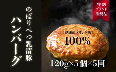 肉のあさひ 大人気！【のぼりべつ乳清豚（ホエー）】ハンバーグ120g×5個[全5回お届け]　[na-0172]