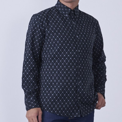 福岡県筑後市産織物　グノマ柄紳士シャツ　黒　LLサイズ