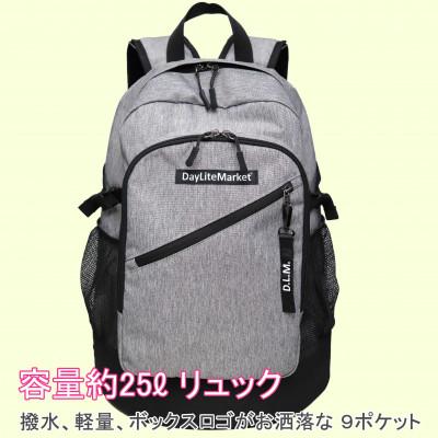ふるさと納税 篠栗町 撥水、軽量、ボックスロゴがお洒落な 9ポケット 25Lリュック ヘザーグレー 8月下旬より順次発送