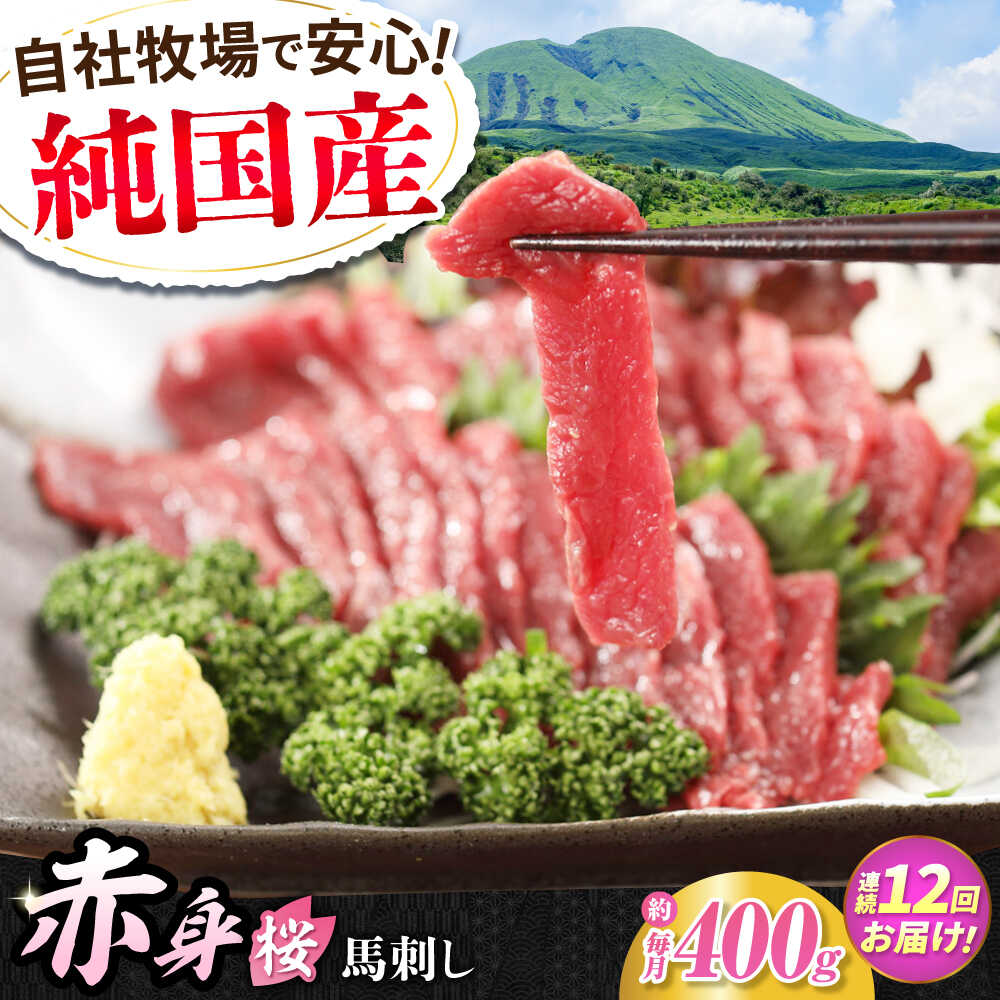 【ふるさと納税】【全12回定期便】『純国産』熊本の味「桜」赤身 馬刺し スライス 約400g 【有限会社 九州食肉産業】[AYCN082] 馬刺 馬肉 桜肉 馬 うま ウマ ヘルシー 国産 新鮮 上質 低カロリー 高タンパク 冷凍 食品 熊本県 合志 合志市