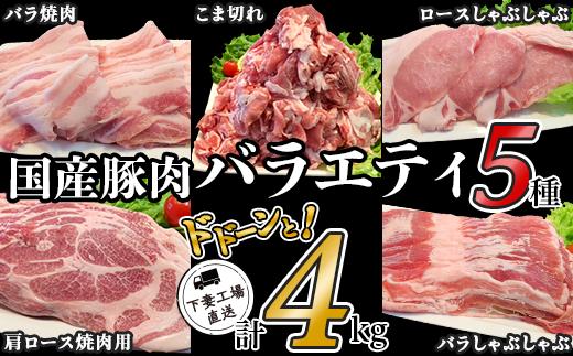 国産豚肉バラエティ5種セット4kg（小分け真空包装）【下妻工場直送】【豚肉 パック セット ロース バラ しゃぶしゃぶ 豚しゃぶ 小分け 便利 国産 料理 ポーク ぶたにく 国産豚 マルリン】