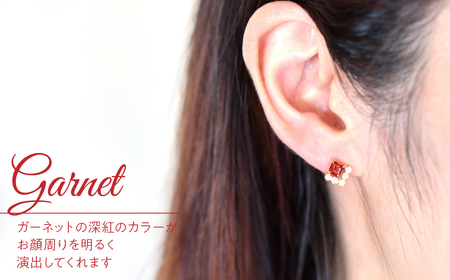 K10　イエローゴールド　スクエアデザイン　ガーネットピアス　管理番号686607 218-181-gn