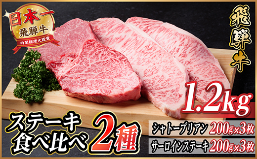 飛騨牛　ステーキ2種食べ比べセット　計約1.2kg【冷蔵便】A4～A5等級　シャトーブリアン他【配送不可地域：離島】