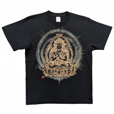 手描きTシャツ 仏画 大日如来 金剛界 黒 (半袖 Sサイズ)