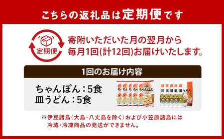 【全12回定期便】《具材付》長崎冷凍ちゃんぽん (5食)・皿うどん (5食) 総計120食 (10食×12回) ／ 長崎ちゃんぽん 長崎皿うどん チャンポン 麺 麺類 簡単調理 長崎名物 ご当地 セッ