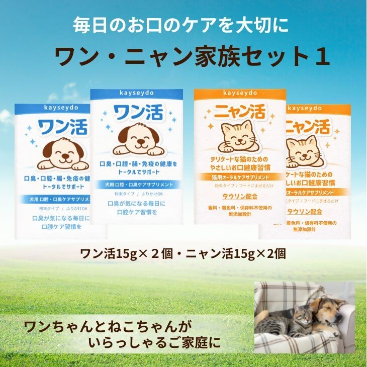 
                  ワン・ニャン家族セット1（ワン活 15g×2個・ニャン活 15g×2個）
                