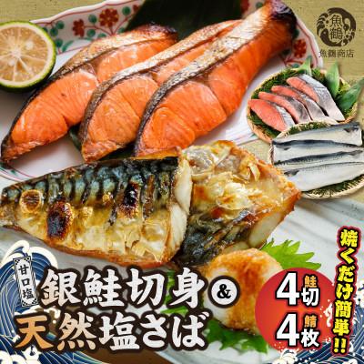 ふるさと納税 湯浅町 和歌山魚鶴仕込の甘口塩銀鮭切身4切&amp;天然塩さばフィレ4枚(2切×2パック&amp;2枚×2パック　小分け)