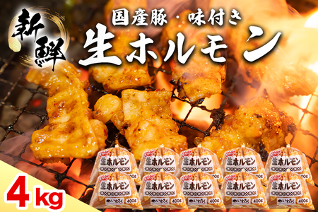 国産豚 味付き 生ホルモン 白(レバーなし) 4000g (400g×10パック) (DV052)