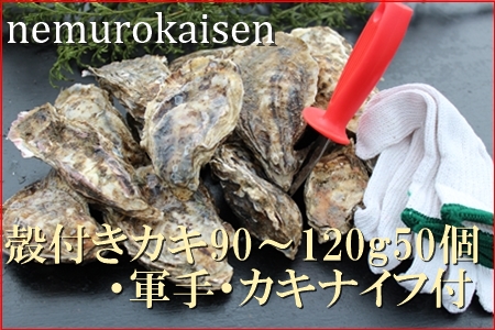 【北海道根室産】殻付カキ90～120g×50個 D-57027