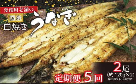 
定期便 5回 うなぎ 白焼 約120g 1本 手焼き 鰻 タレ セット うな重 ひつまぶし うな丼 鰻丼 う巻き 蒲焼き 蒲焼 かばやき わさび 山葵 山椒 さんしょう ギフト 贈答 丑の日 冷凍 海鮮 愛媛 愛媛県 愛南町 亀一
