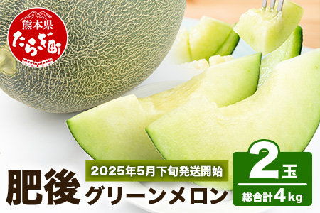 【2025年5月下旬～順次発送】【大玉】熊本県産 肥後 グリーンメロン 大玉 ≪2玉／合計4kg以上≫【 先行 予約 令和7年 メロン 果物 フルーツ 旬 甘い デザート くだもの 大玉 4kg 熊本 多良木 産地直送 】 008-0662