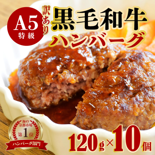 【訳あり】黒毛和牛 ハンバーグ 10個 A5ランク 手作り 手作り 120g×10個 手ごね 精肉店 お肉屋さん 肉ソムリエ お取り寄せ グルメ 自宅用 プチ贅沢 夕ご飯 メイン 洋食 肉料理 肉 牛肉 焼くだけ