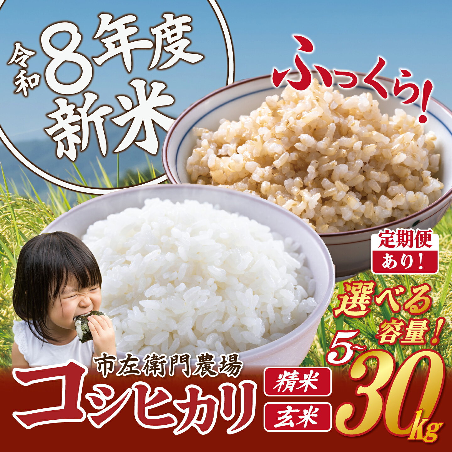 【ふるさと納税】＜7日程度でスピード配送＞ 令和8年産 こしひかり 5kg~30kg 白米 玄米 米 定期便 単品 選べる容量 5kg 10kg 選べる回数 3ヶ月 6ヶ月 市左衛門農場 | こめ コシヒカリ ご飯 茨城県 つくば市