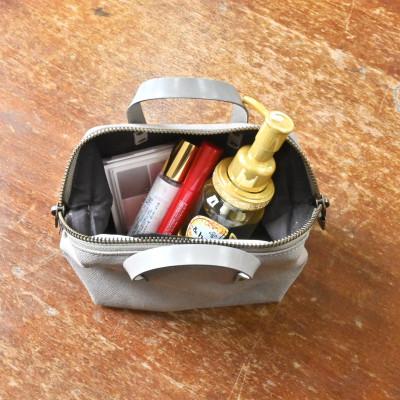 ふるさと納税 長浜市 帆布ミニポーチ サンドベージュ×選べる本革持ち手6色【ルージュ(赤色)】 |  | 03