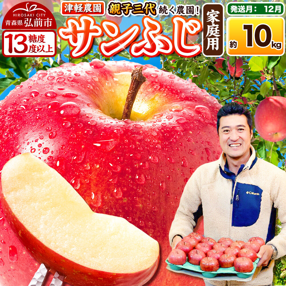 【26年12月発送】りんご サンふじ【家庭用】約10kg 26～40玉程度【糖度13度以上】津軽農園 [先行予約 青森県 弘前市 アップル おいしい ふじ りんご 果実 果物 赤色 津軽 糖度 美味 林檎]