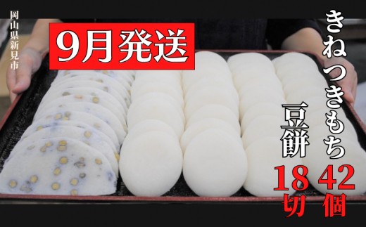 きねつきもち42個(6個×7パック)、豆餅18切(6切×3パック)をお届けします。
