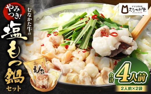 お米で育てた「むなかた牛」　塩もつ鍋セット（２人前×２セット）牧場直送【すすき牧場】