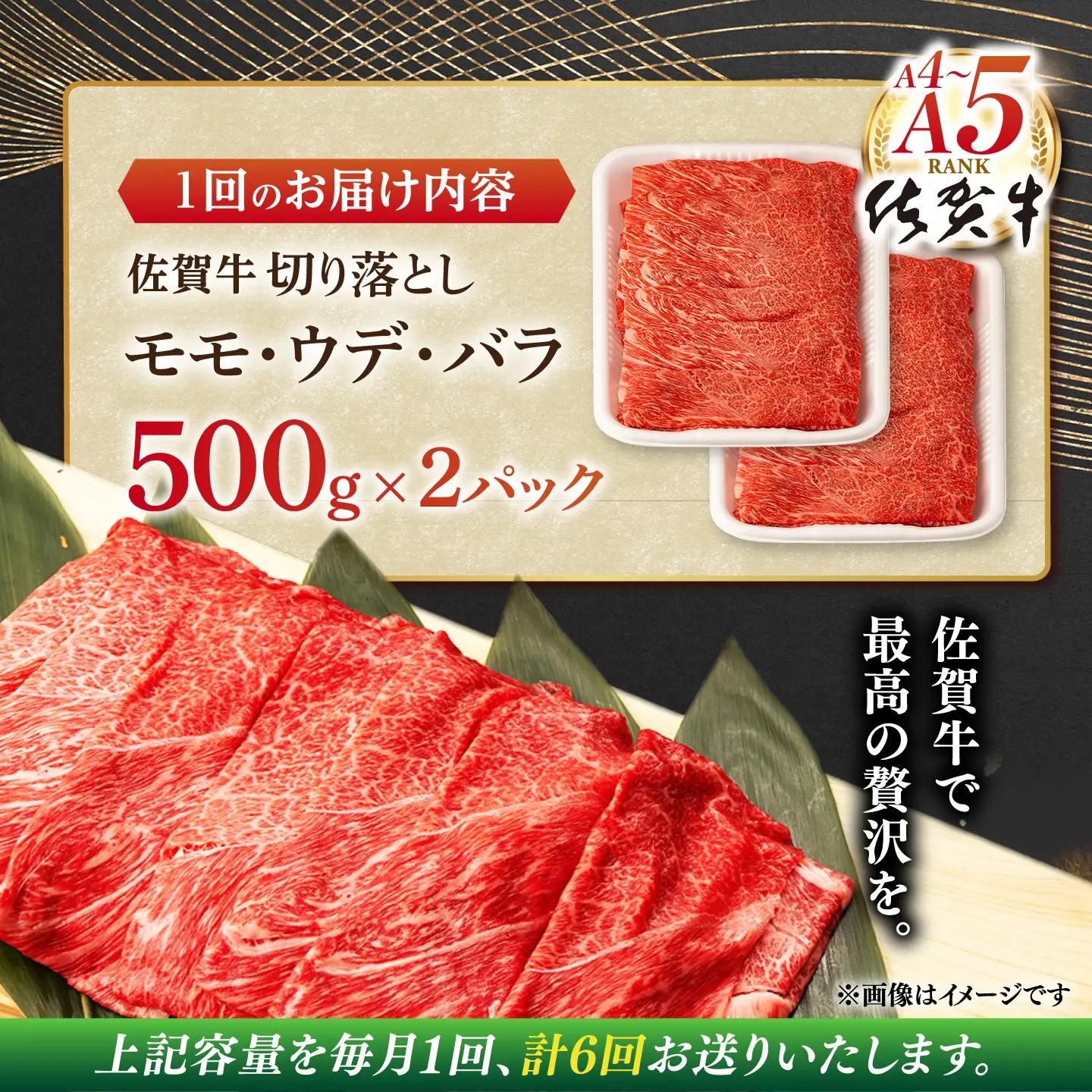 【定期便】 牛肉切り落とし 佐賀牛 総計6.0kg NAB054 牛肉切り落とし 全6回