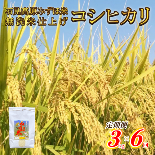 【定期便】先行予約 令和8年産!　石見高原みずほ米コシヒカリ 無洗米仕上 3kgx6回