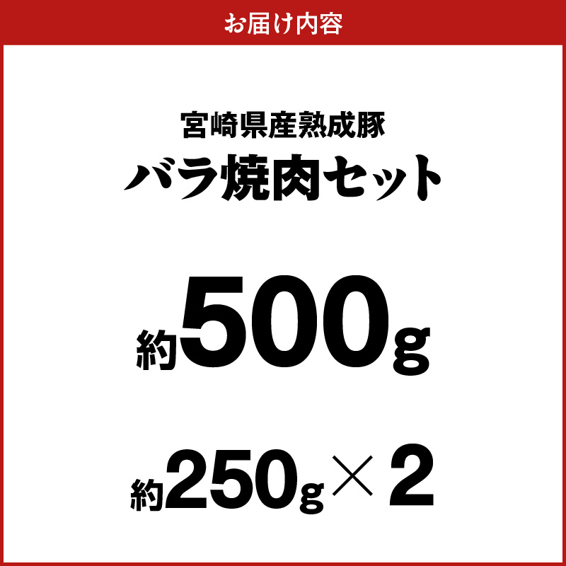 宮崎県産熟成豚 バラ焼肉セット 約250g×2個 N0105-YA2282