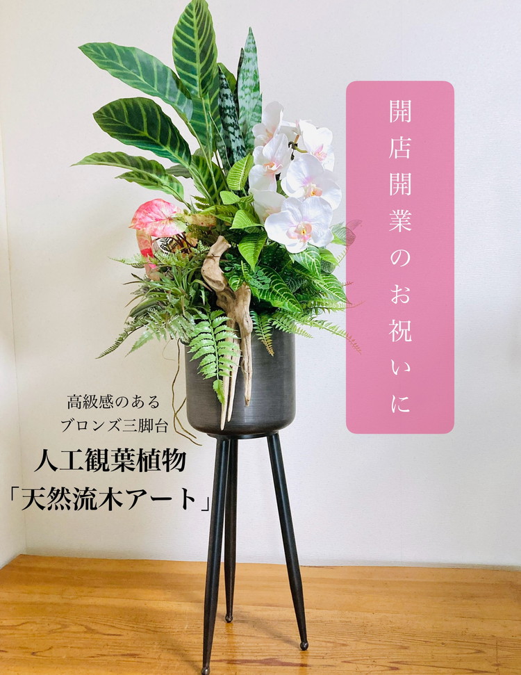 人工観葉植物 天然流木アート『カラティア/アルミ三脚』 ※北海道・沖縄・離島への配送不可