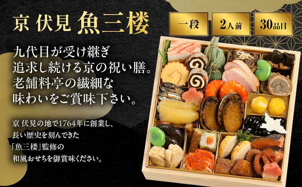 【京 伏見 魚三楼】和風おせち 一段重 2人前 -12 京都 老舗料亭 人気おせち［ 京都 老舗 料亭 おせち料理 和風おせち 人気 おすすめ グルメ 日本料理 京料理 2027 正月 お祝い お取り