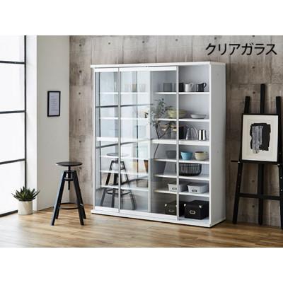 ふるさと納税 大川市 引き戸食器棚　幅153.5cm　ポエム【カラー:ホワイト、扉:クリアガラス】