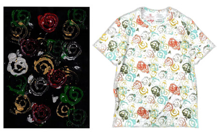 Tシャツ 感覚刺激Tシャツ 洋服 ファッション 総柄Tシャツ プレゼント 手書き 日本製 福祉施設 東京都 墨田区 柔軟性 動きやすい コラボ商品 M