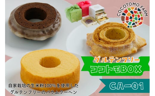 22-19_自家製生米粉100%のしっとりバウムクーヘンが人気　ココトモBOX　CA-01｜バウムクーヘン お米 米粉 ソフト 玄米 ブラウニー セット 詰め合わせ スイーツ デザート ココトモ プチギフトバームクーヘン ヘルシー グルテンフリー愛知 尾張