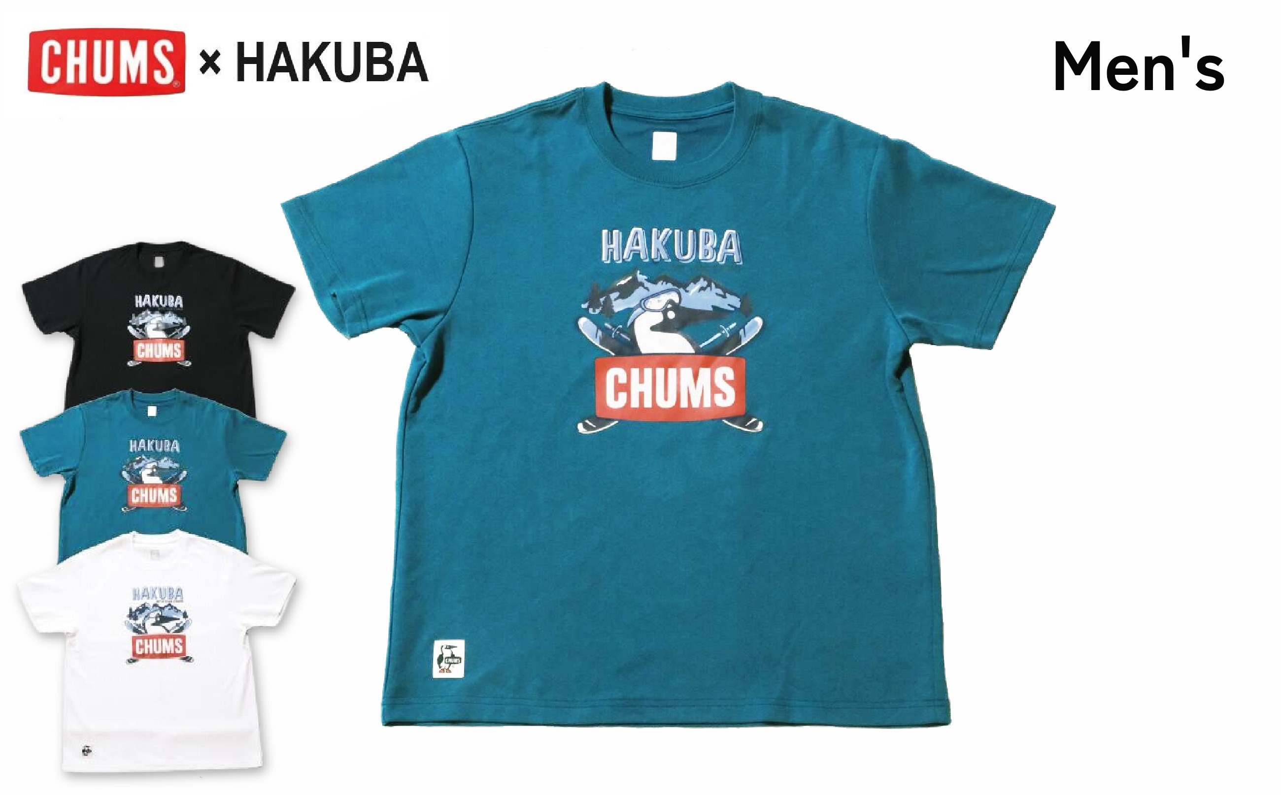 
            CHUMS×HAKUBA BOOBYFACE フロントプリント Tシャツ メンズ /長野県白馬村　半袖　ティーシャツ　カットソー　アウトドア　スポーツ　チャムス　M L XL XXL　ブラック ホワイト ティールブルー　Men's【P0550526】
          