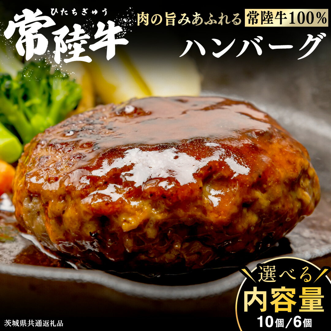 【ふるさと納税】\ 選べる内容量 / 【 常陸牛100% 】 ハンバーグ 6個 10個 ( ソース付 )( 茨城県共通返礼品 ) 牛肉100% 国産 ブランド牛 常陸牛 牛肉 肉 牛 お肉 黒毛和牛 和牛 おかず 惣菜 弁当 小分け 個包装 冷凍 時短 グルメ