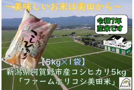 【令和8年産 新米予約】コシヒカリ 5kg 阿賀野市 美田米 ファームホリコシ 白米｜新潟県産コシヒカリ 米
