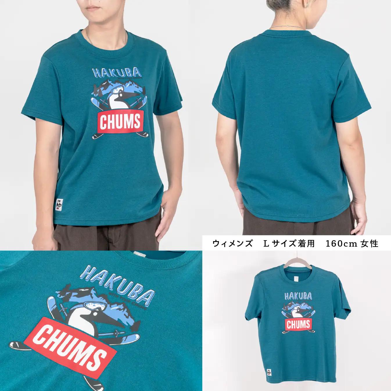 【CHUMS×HAKUBA】 BOOBYFACE フロントプリント Tシャツ ウィメンズ　L /ティールブルー