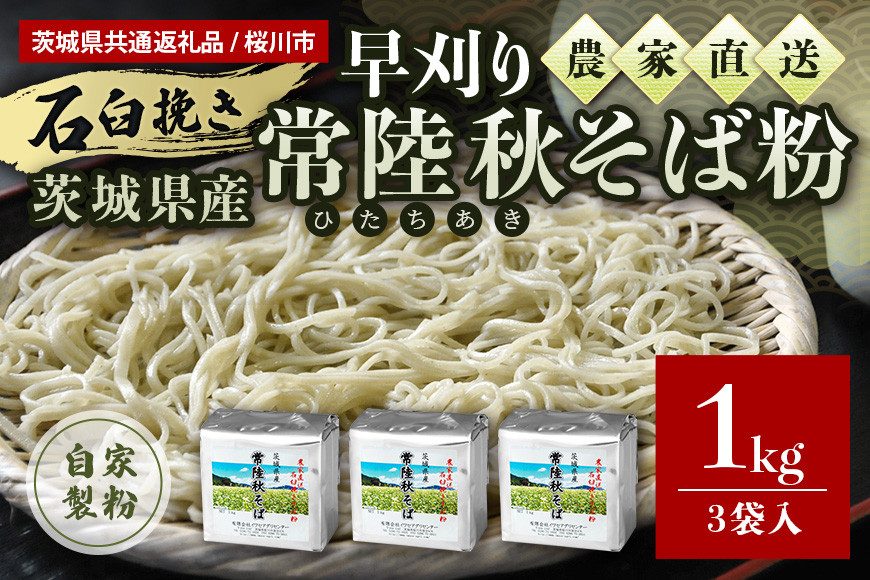 
茨城県産 常陸秋そば そば粉 1kg×3袋入 そば 蕎麦 ソバ 蕎麦粉 そば打ち 茨城県産 国産 農家直送 【茨城県共通返礼品 / 桜川市】61-A
