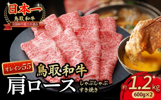 鳥取和牛 最高級品質【オレイン55】肩ロース しゃぶしゃぶすき焼き用 (1.2kg) 鳥取和牛 オレイン55 肩ロース しゃぶしゃぶ すき焼き 国産 牛肉 ブランド牛 和牛 黒毛和牛 KR1269